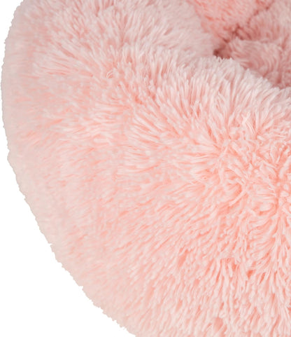 Best Pet Supplies Round Donut Dog Bed with Plush Faux Fur Fabric, Calming, Anti-Anxiety Cushion for Indoor Pets, Slip-Resistant Base, Soft Ergonomic Support - Pink, 20x20x6''