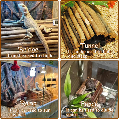 BNOSDM 12.99"x 18.89" Reptile Hideout Wooden Bridge Lizard Hide Caves Bearded Dragon Habitat Accessories for Gecko Snake Frog Chameleon Iguana Tortoise