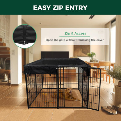 FXW Homeplus Unleashed Indoor Dog Playpen - Stress-Free and Safe Play, Heavy Duty 40 Inch 8 Wire Panels with Playpen Cover for Medium and Large Dogs, Black│Patented