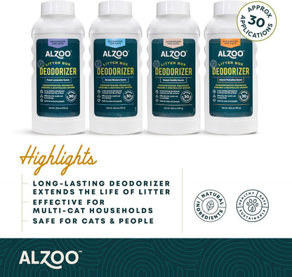 ALZOO Cat Litter Deodorizer, Concentrated Granules Absorb & Help Neutralize Odors, 100% Plant-Based Active Ingredients, Up to 30 Uses, Island Paradise Scent, 26.6 Oz.