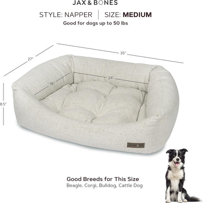 Jax & Bones Dog Napper - Machine Washable Shag Bed for Dogs - Extra Heavy Duty Bolstered Sides - Medium White Dog Mat | 35 x 27 Inches