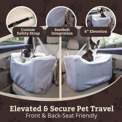 Snoozer Lookout I Dog Car Seat - Small Dog and Puppy Car Seat, Booster Bed for Small & Medium Size Pets up to 25 Lbs, Sherpa Lining, Elevated, Washable, Safe for Travel - Medium, Stone Diamond