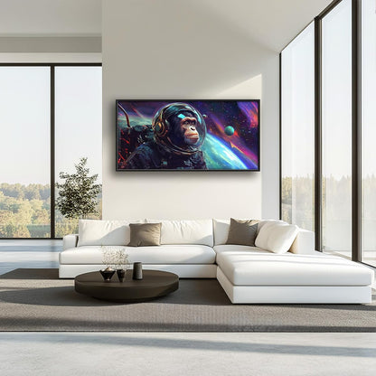 Framed Large Monkey Astronaut Wall Art, Oversized Chimpanzee Spacemen Wall Decor for Living Room, Outer Space Canvas Painting Pictures Modern Artwork for Living Room Bedroom Office 60"x30"