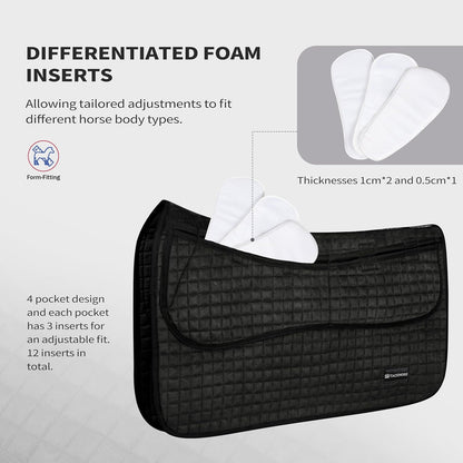 Tackmore Western Saddle Pad Adjustable with Side Pockets and Foam Inserts Shock-Absorbing Riding Pad