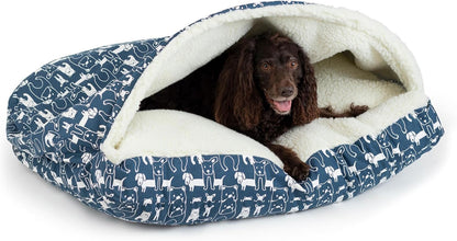Snoozer Pet Products Luxury Rectangle Cozy Cave, Wag Collection, Medium, Pedigree Denim