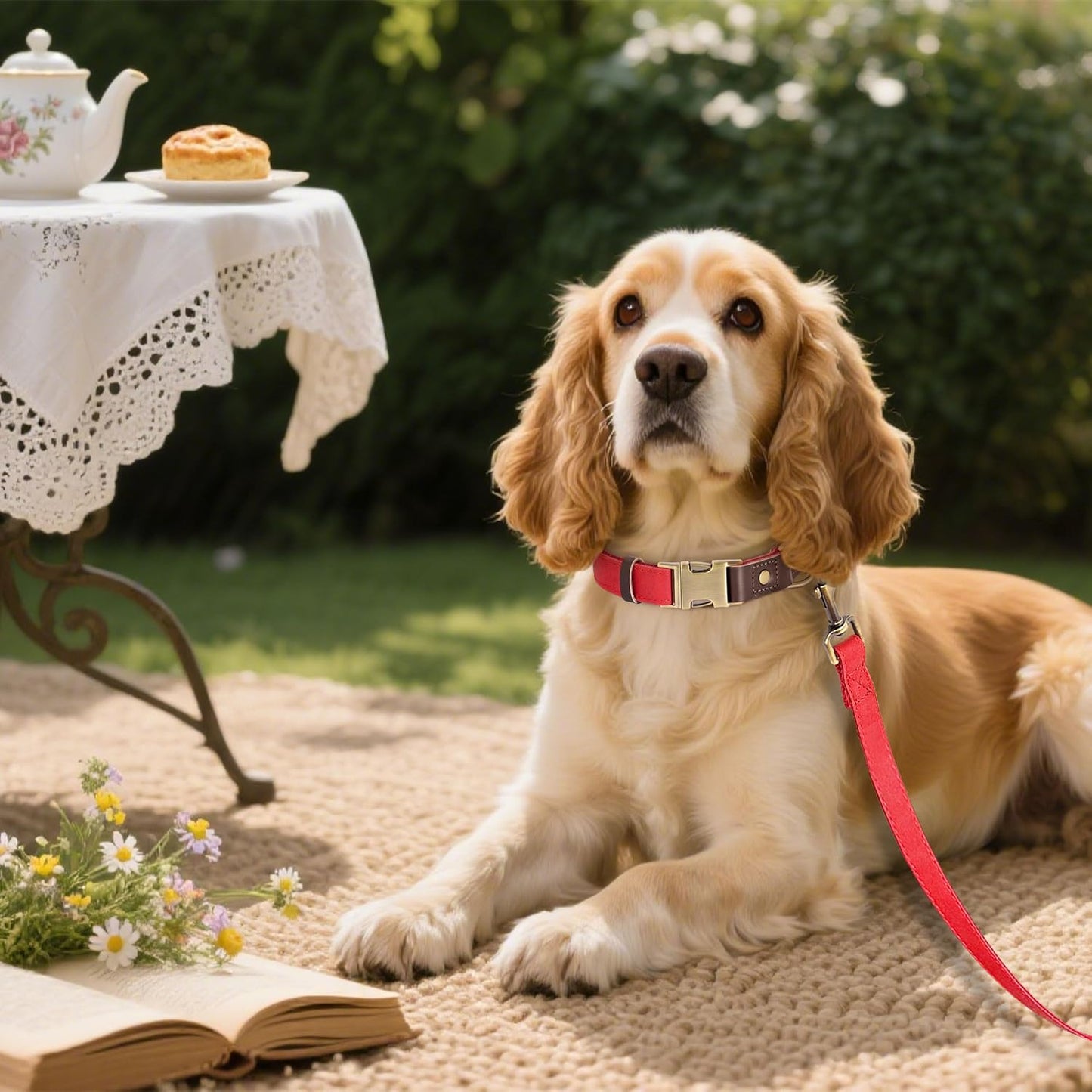 Didog Soft PU Leather Dog Collars for Medium Dogs,Classic Adjustable Dog Collars with Quick Release Metal Buckle,Easy Clean and Comfortable with Nylon Lining,Red,M Neck 13-19"