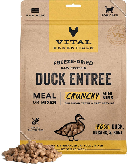 Vital Essentials Freeze-Dried Raw Duck Meal or Mixer Cat Food Crunchy Nibs, 12 oz