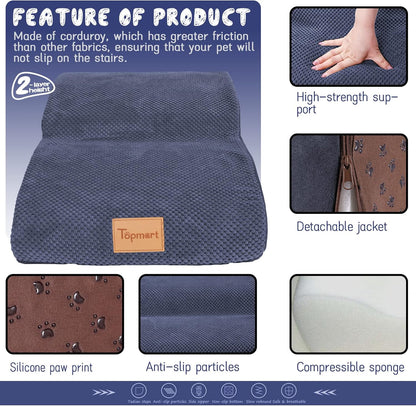 Topmart High Density Extended Foam Dog Ramp&Steps 2 Tiers,11.8" High,Non-Slip Dog Stairs,Soft Foam Pet Ladder with Waterproof Cover,Best for Injured,Older Cats,Pets with Joint Pain