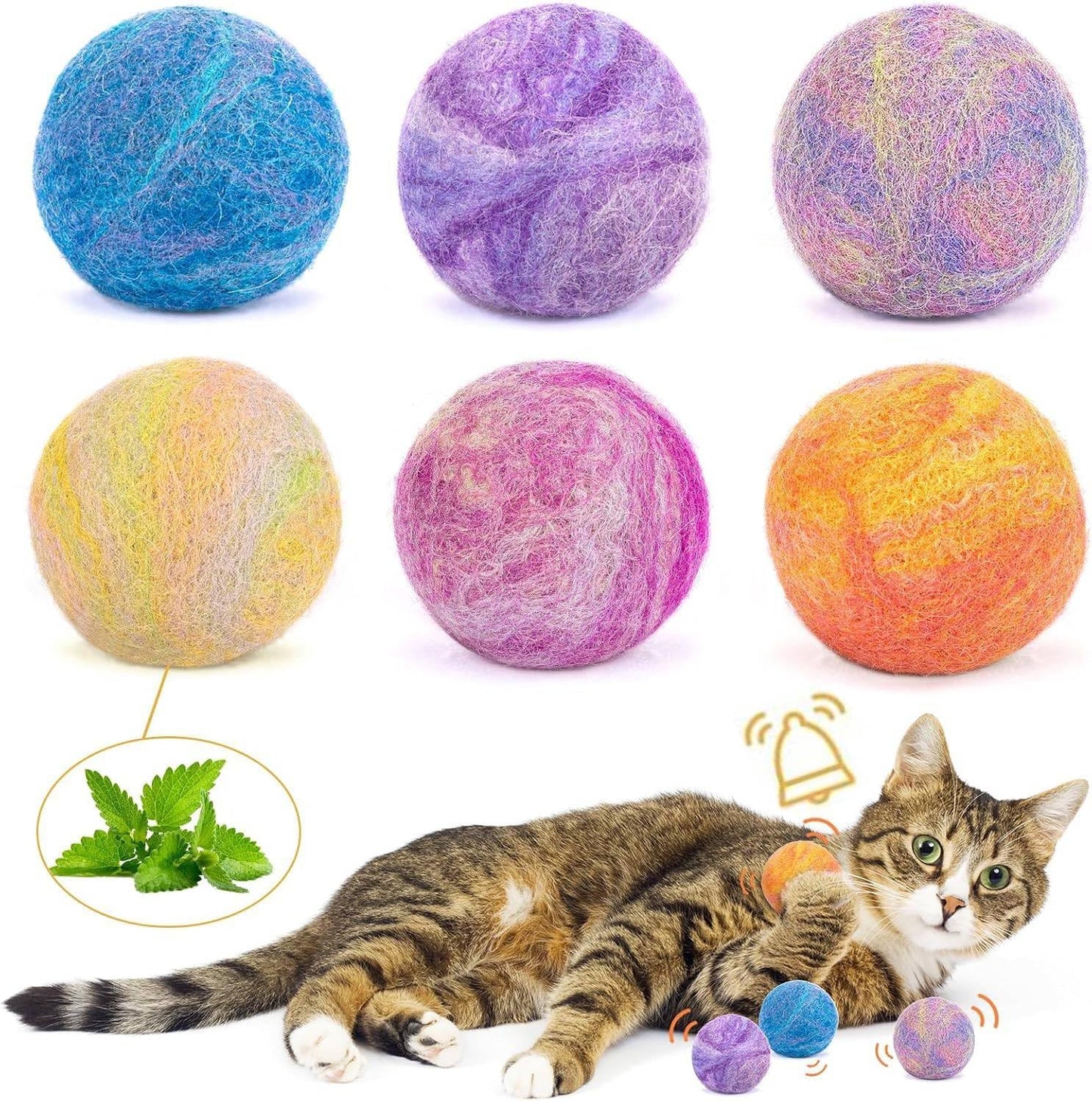 Retro Shaw Cat Toys Balls,Catnip Ball with Bell Inside,Wool Balls Toy with SilverVine Catnip Fill, Upgraded,Interactive Cat Nip Ball for Indoor Kitten Kitty 6 Pcs