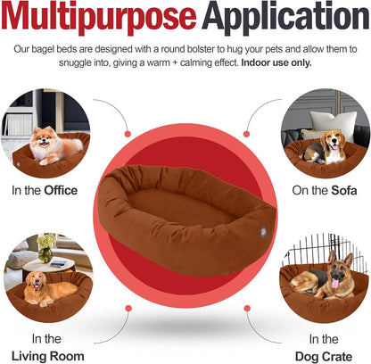 Majestic Pet 32 Inch Suede Shredded Memory Foam Mix Calming Medium Dog Bed Washable 32 x 23 x 7 (Inch) - Cozy Soft Round Donut Dog Bed with Spine for Head Support - Pet Bed Rust