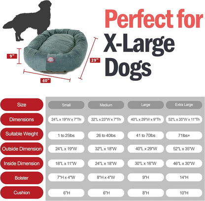 Majestic Pet Villa 52 Inch Shredded Memory Foam Dog Bed for X-Large Sized Dogs 52x35x11 Inch–Orthopedic Dog Bed with Removable Washable Cover-Washable X-Large Pet Bed with Head Support-Azure