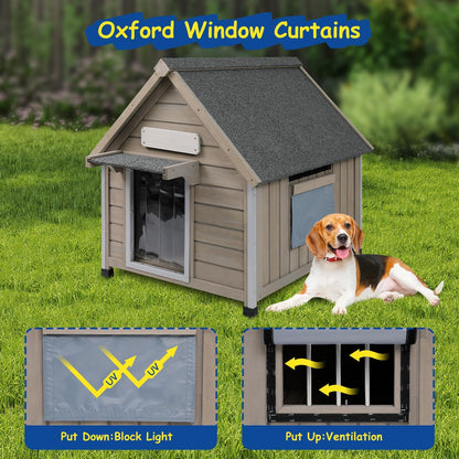 Outdoor Dog House Waterproof for Medium Small Dogs with Anti-Chewing Iron Frame, Adjustable Vent Window, Indoor & Outdoor Doghouse Kennel Puppy Shelter, Easy Clean and Assemble (26" L*31.9" W*32" H)