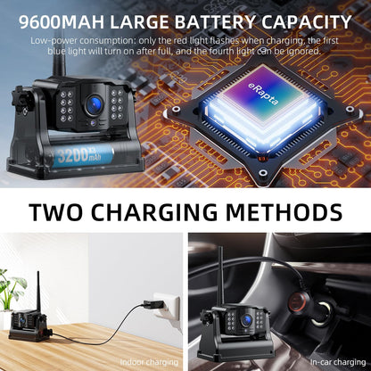 eRapta Magnetic Wireless Backup Camera Kit with HD1080P 7??DVR Monitor, Dual RV/Trailer/Truck/Tractor Cameras Wireless System, No Wiring, 9600mAh Rechargeable Battery, IR Night Vision-ACT702