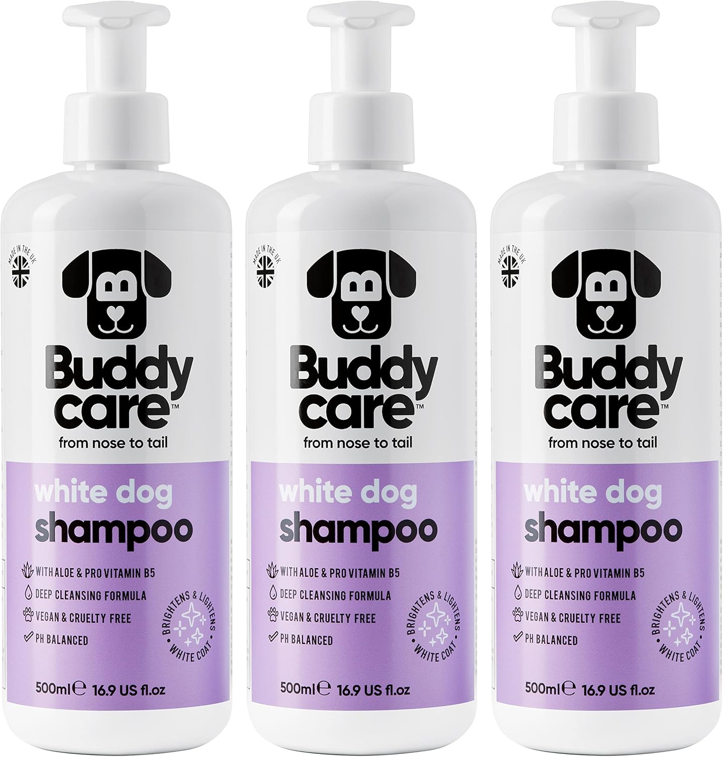 White Dog Shampoo by Buddycare | Brightening and Whitening Shampoo for Dogs | Deep Cleansing, Fresh Scented | with Aloe Vera and Pro Vitamin B5 (50.72oz)