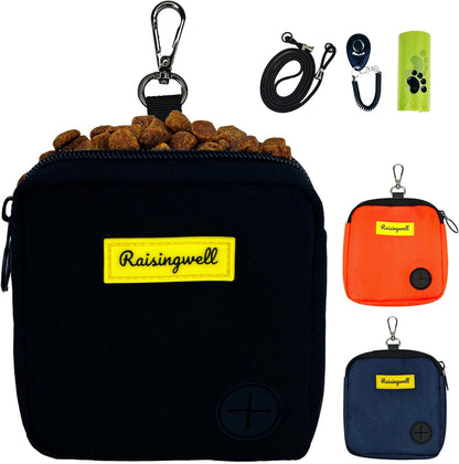 Dog Treat Pouch for Pet Walking and Training with Clicker Poop Bags Small Fanny Zipper Pack Holder for Puppy Snack Dispenser Kit for Leash and Outdoor Use (Black)