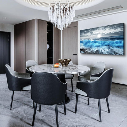 Lapremoly Large Canvas Wall Decor For Office Framed Wall Art For Living Room Blue Beach Painting Ocean Sea Waves Wall Pictures Bedroom Home Decorations Prints Posters Mural Artwork Ready to hang