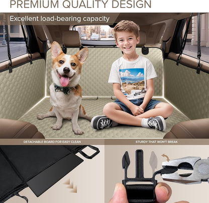 Back Seat Extender for Dogs, Heavy Duty Dog Car Seat Cover for Back Seat and Aggressive Chewer, Large Hard Bottom Car Seat Cover for Dogs, Dog Hammock for Car, Travel Pet Car Bed for Car, SUV, Truck