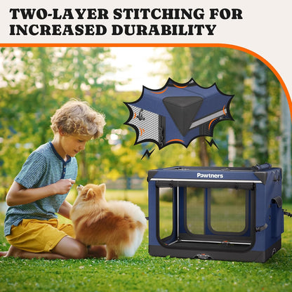 Collapsible Dog Crate: 26 Inch Foldable Soft Sided Dog Crate for Small Dogs, Portable Dog Travel Kennel with Soft Mat for Indoors & Outdoors, Blue (26" L x 18" W x 18" H)