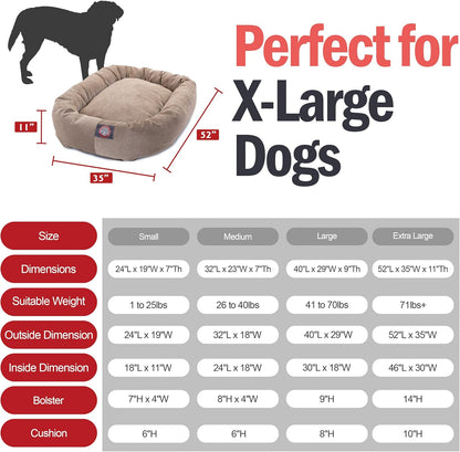 Majestic Pet 52 Inch Micro Velvet Calming Dog Bed Washable 52x35x11 (inch) – Cozy Soft Round Donut Dog Bed with Spine for Head Support -Pet Bed X- Large - Pearl (2025)