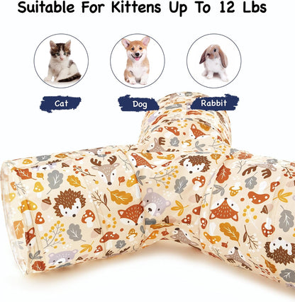 Tempcore Pet Cat Tunnel Tube Cat Toys 3 Way Collapsible, Cat Tunnels for Indoor Cats，Kitty Tunnel Bored Pet Toys Peek Hole Toy Ball Puppy, Kitty, Kitten, Rabbit Beige Deer
