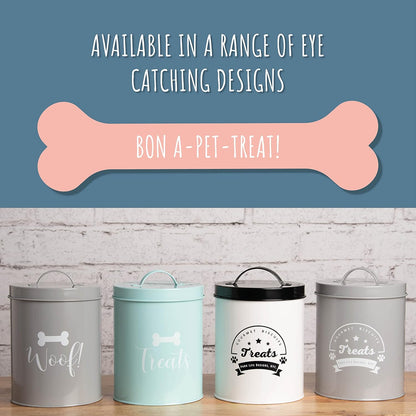 Park Life Designs - Metal Pet Treat Jar with Airtight Lid for Dogs, Cats, Puppies and More, Chic Kitchen Countertop Container for Cookies, Biscuits and Treats (Gourmet Biscuits, Grey, 1.4 Qt)