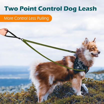 PetBonus Two Point Control Dog Leash, Works with No Pull Harnesses, No Tangle Dog Training Leashes, No Pull Padded and Reflective Walking Lead, Converts to Single Leash for Large Dogs (Khaki Green)
