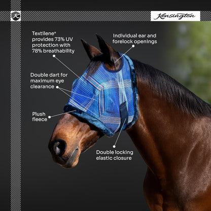 Kensington UV Fly Mask with Fleece Trim - Protective Mask with Dual Ear Opening & Forelock Freedom - Size: Small Color: 121-Deluxe Black