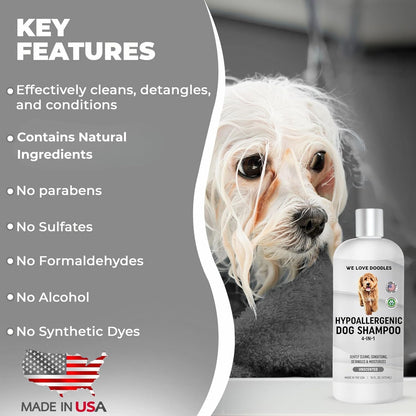 Hypoallergenic Dog Shampoo, Conditioner, and Detangler | Made in USA | Eco-Friendly Ingredients | Shampoo for Dogs with Sensitive Skin & Allergies | 16 OZ [We Love Doodles]