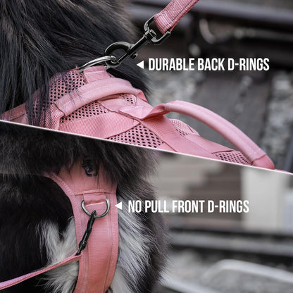OneTigris Tactical Dog Harness for Small Dogs, No Pull Small Dog Vest Harness with Handles Breathable Military Dogs Molle Vests, Walking Hiking Training (Pink, X-Large)