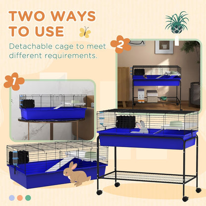 PawHut Two-Story Small Animal Cage Removable from Stand, Guinea Pig Cage with Shelf & Wheels, Pet Habitat for Hedgehog, Chinchilla, Ferret, 39" x 20.5" x 36.5", Blue