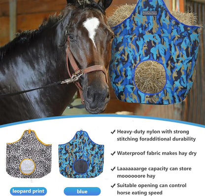 Horse Hay Bag Durable Oxford Fabric, Large Capacity Feeding Bag with Metal Snap Fastener, Slow Feeding Hay Sack, Ideal for Horse Cow Goats Donkey Perfect Hay Feeder with Open Feed Hole (Camouflage)