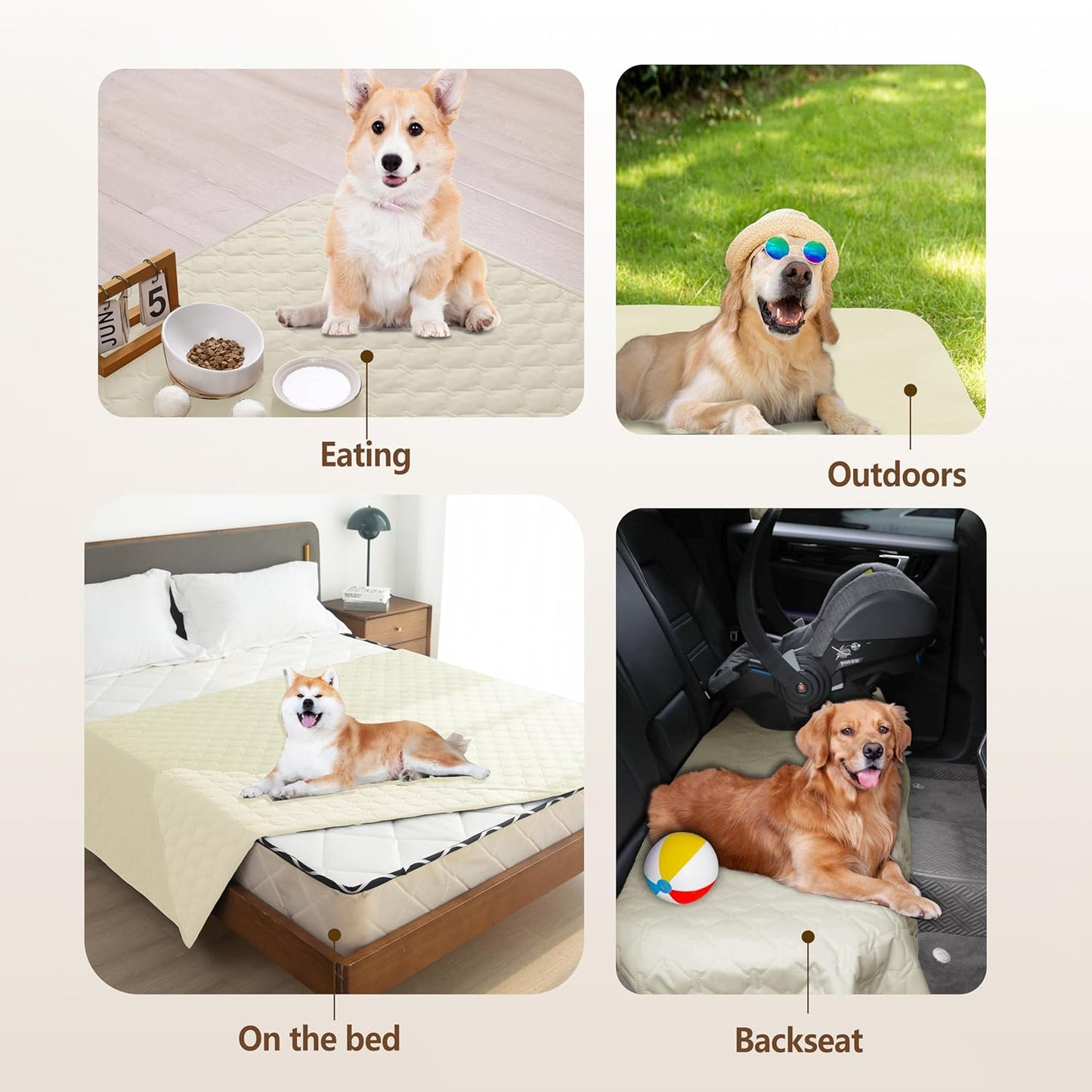 gogobunny 100% Double-Sided Waterproof Dog Bed Cover Pet Blanket Sofa Couch Furniture Protector for Puppy Large Dog Cat, Reversible (30x30 Inch (Pack of 1), Dark Cream/Light Cream)