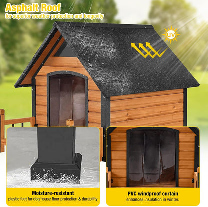 AIVITUVIN Dog House Outdoor Anti-Bite Metal Frame Design Wooden Dog Kennel Outside with Elevated Floor Weatherproof (Brown, 45" D x 32.9" W x 32.6" H)