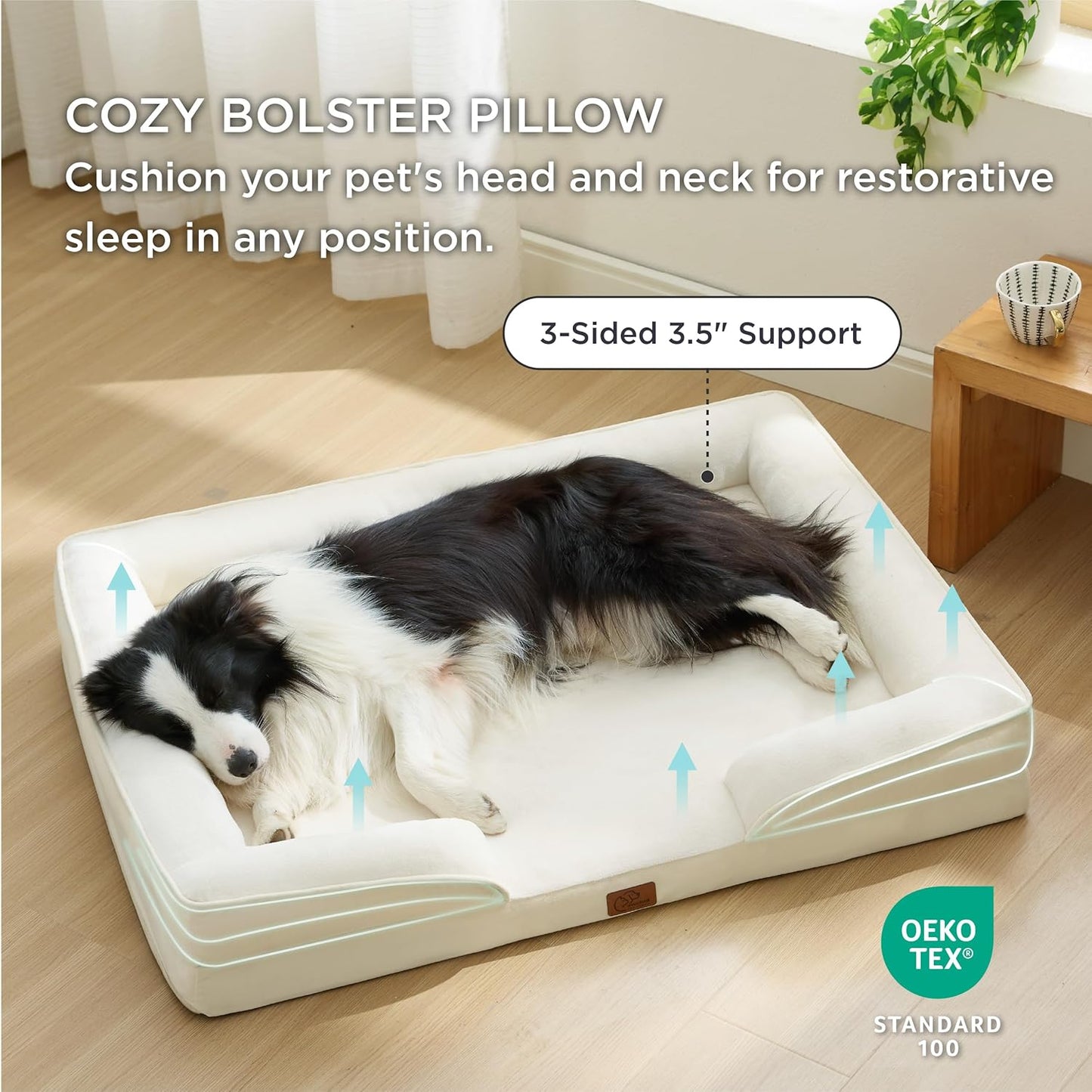 Bedsure Orthopedic Dog Beds Large Sized Dog - Washable Large Dog Cat Bed Waterproof, Comfort Dogs Couch Sofa with Washable Removable Cover, Pet Bed with Nonskid Bottom, Ivory, 35"