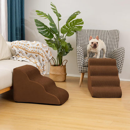 4-Step Dog Stairs and Ramp for Beds or Couches – Non-Slip Sturdy Pet Steps for Small Dogs and Cats,17.4" H,Brown
