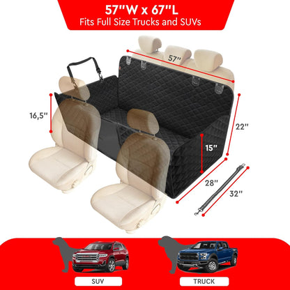 Helteko Back Seat Extender for Dogs, Premium Car Seat Cover with Hard Bottom Plates, Waterproof Backseat Protector, Mesh Window and 2 Storage Pockets, Hammock Travel Bed for Crew Cab and Full Trucks