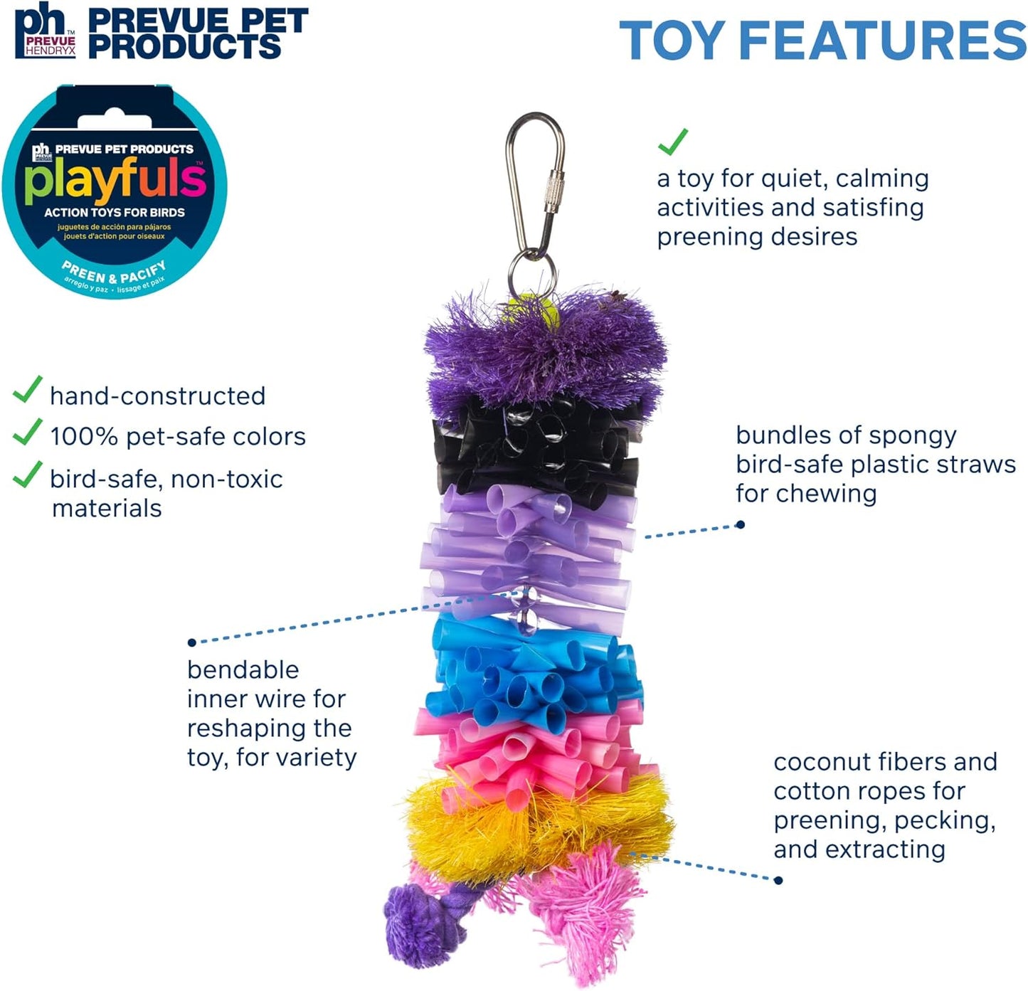 Prevue Pet Products Preen & Pacify Calypso Creations Straw Stacker Bird Toy 62634