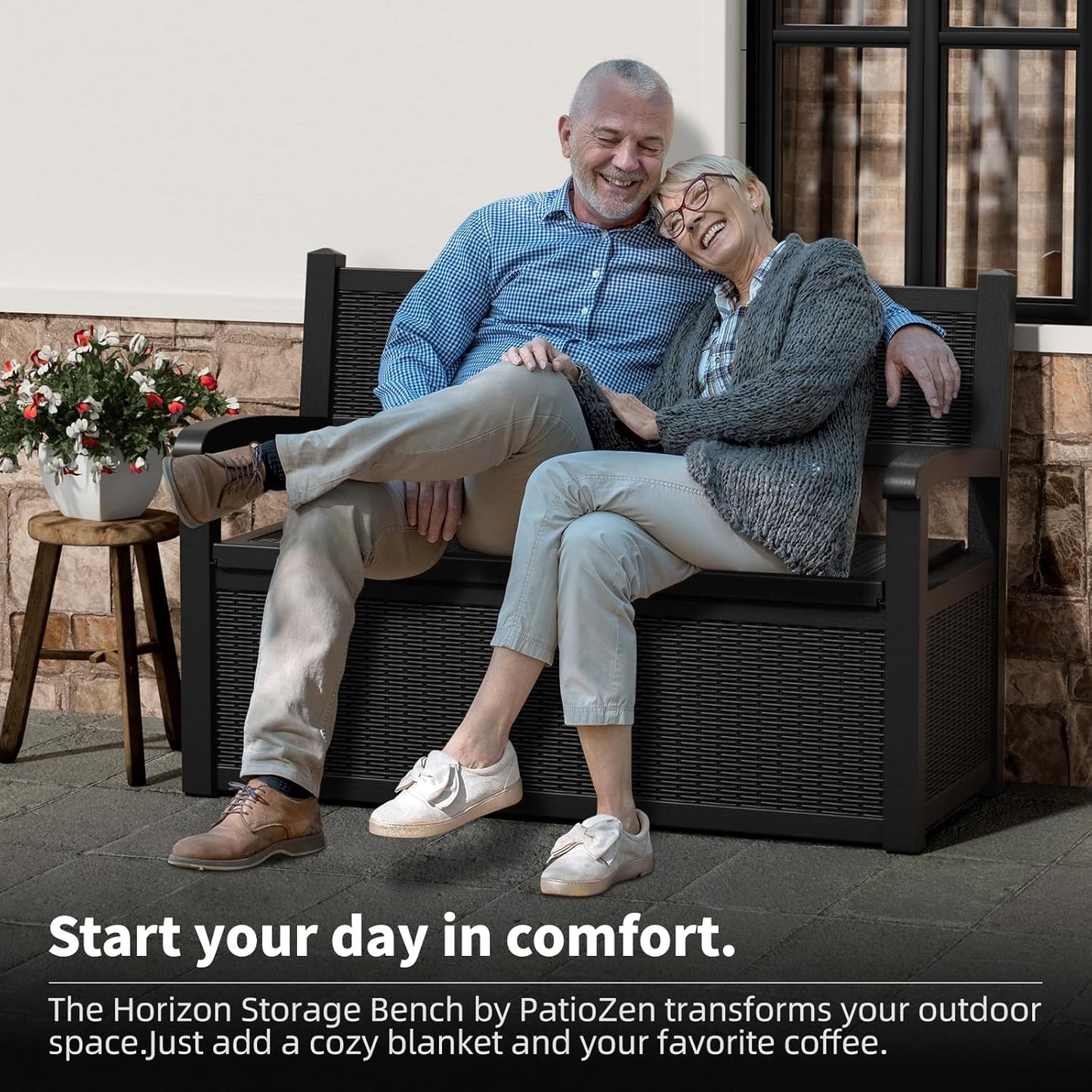 80 Gallon Storage Bench Waterproof and Lockable,Deck Box Outdoor Storage Furniture for Patio,Garden,and Porch – Perfect for Storing Garden Tools and Cushions(Black)