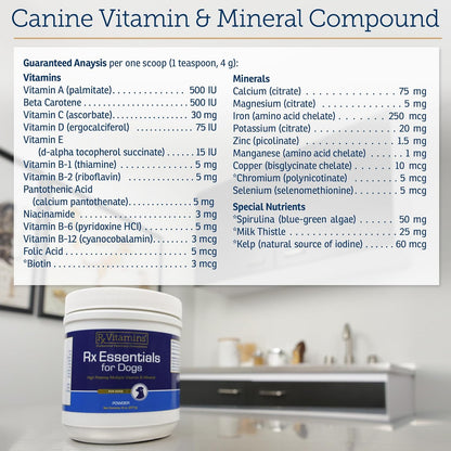 Rx Vitamins Essentials for Dogs - Daily Vitamins & Minerals - with Blue Spirulina, Kelp Powder, and Milk Thistle - Complete Canine Vitamins and Essential Minerals Powder - 8 oz