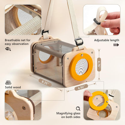 Wooden Bug Catcher for Kids, 8-in-1 Insect Exploration Set with Butterfly Net, Magnifying Glass, Bug Habitat, Tweezers, Compass,Outside Toys for Toddlers