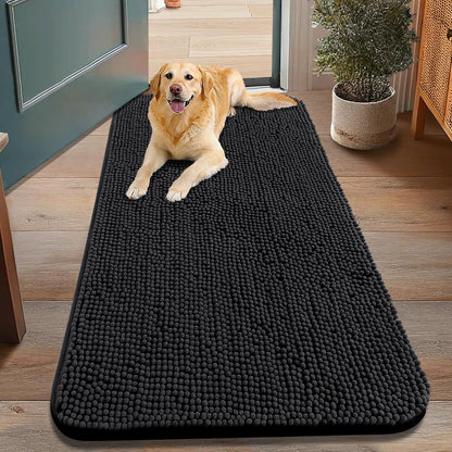 Smiry Dog Door Mat for Muddy Paws 48x30, Absorbs Moisture and Dirt Doormat, Non-Slip Washable Quick Dry Chenille Front Door Mat Indoor Entrance, Entryway Carpet for Inside Floor, Black