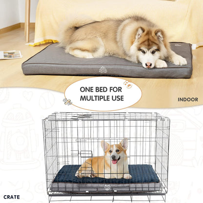 VANKEAN Dog Bed Soft Crate Pad Mat Reversible Warm& Cool, Washable Comfy Kennel Pad with Orthopedic Egg-Crate Foam for Small Medium Large Dogs, Water-Resistant Pet Bed, Grey