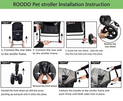 ROODO 3 Wheel Dog Pet Cat Stroller Best Lightweight Foldable Compact Portable Jogger All Terrain Travel Pet Gear Puppy Kitty Stroller for up to 30lbs Medium Small Dogs and Cats(Light Khaki)