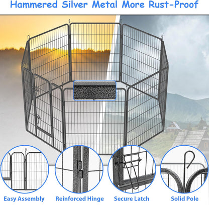 Dog Playpen, Outdoor Dog Fence, 8 Panels, 40" H Dog Pen for Medium/Small Dogs, Heavy Duty Metal Pet Fence with Gate, Portable Dog Fence for RV Camping and Yard (Black)