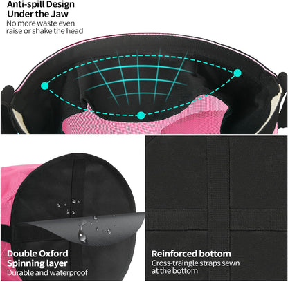 Horse Feed Bag 2 Pcs, Mesh Feed Bags for Horses, Muzzle Feedbag for Feeding Grain, Anti-Spill Design Feeder, Soft Neck Pad Nose Pad, Breathable and Universal Fit (Pink, Pack of 2)