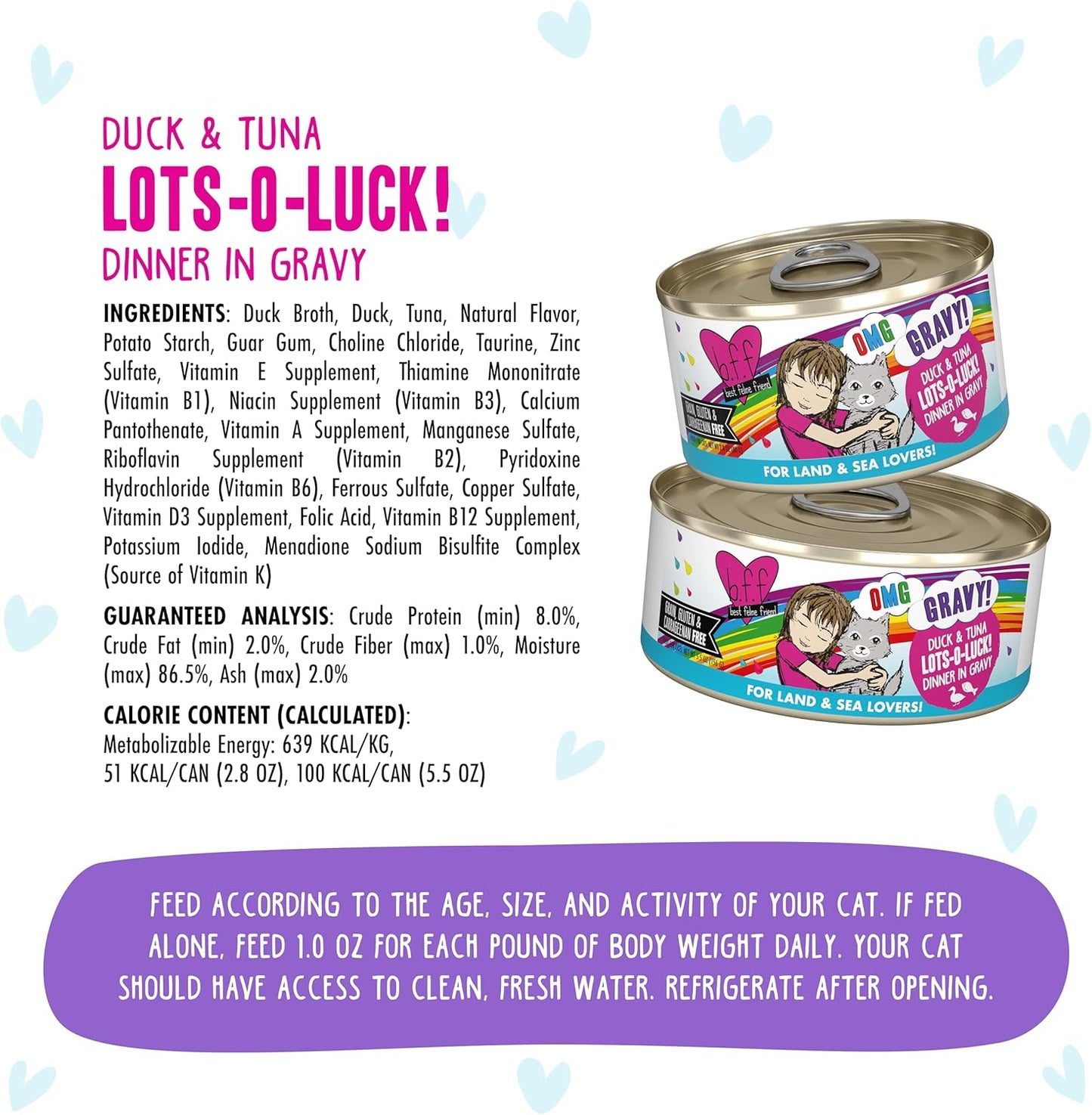Weruva B.F.F. OMG - Best Feline Friend Oh My Gravy!, Lots-O-Luck! with Duck & Tuna in Gravy Cat Food, 2.8oz Can (Pack of 12)