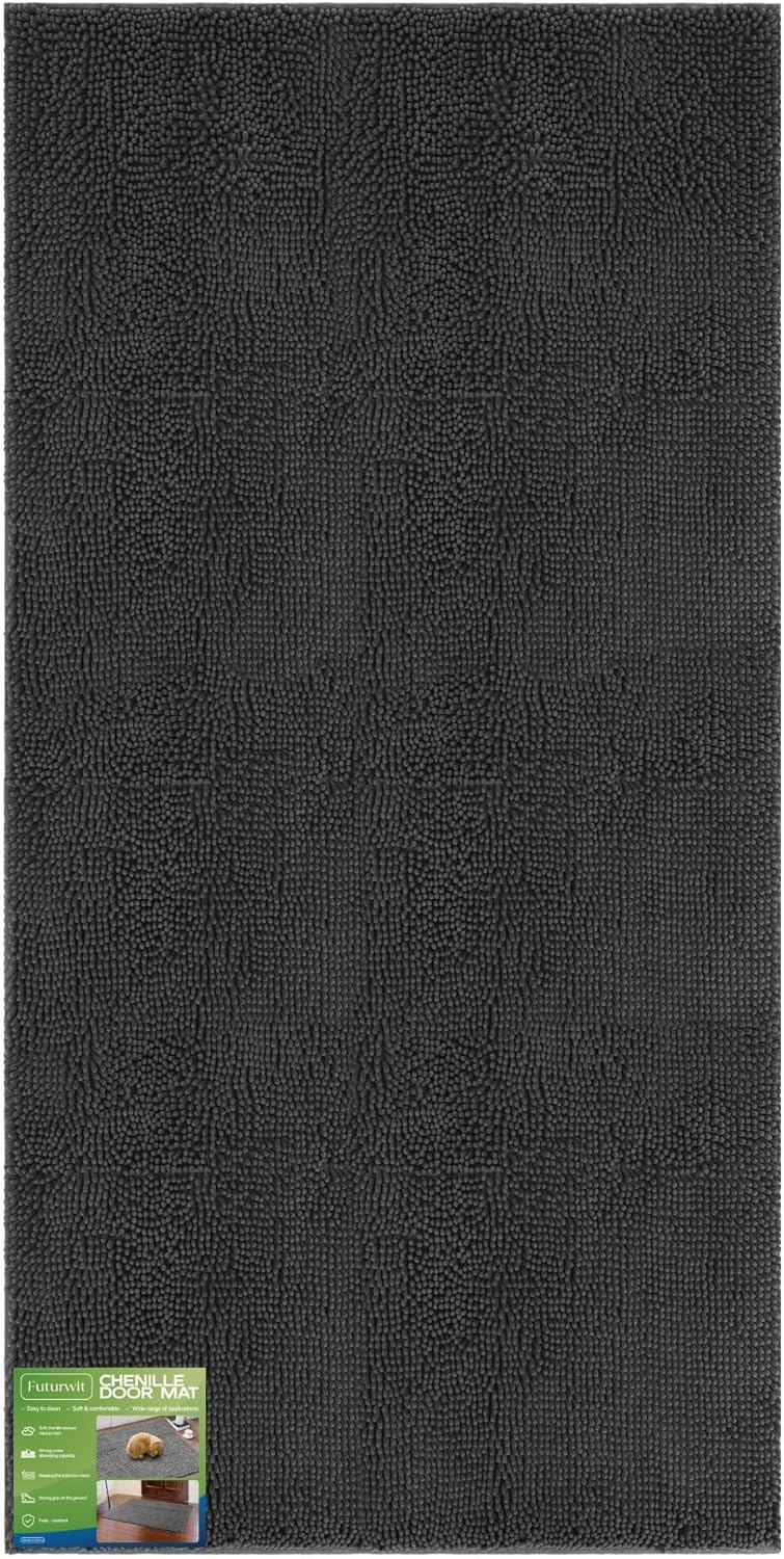Dog Door Mat for Muddy Paws, 96" x 48" Chenille Absorbent Front Door Mat Inside, Large Runner Mud Mat for Dogs, Trap Dirt Washable Non Slip Outdoor Indoor Entrance Doormats, Grey