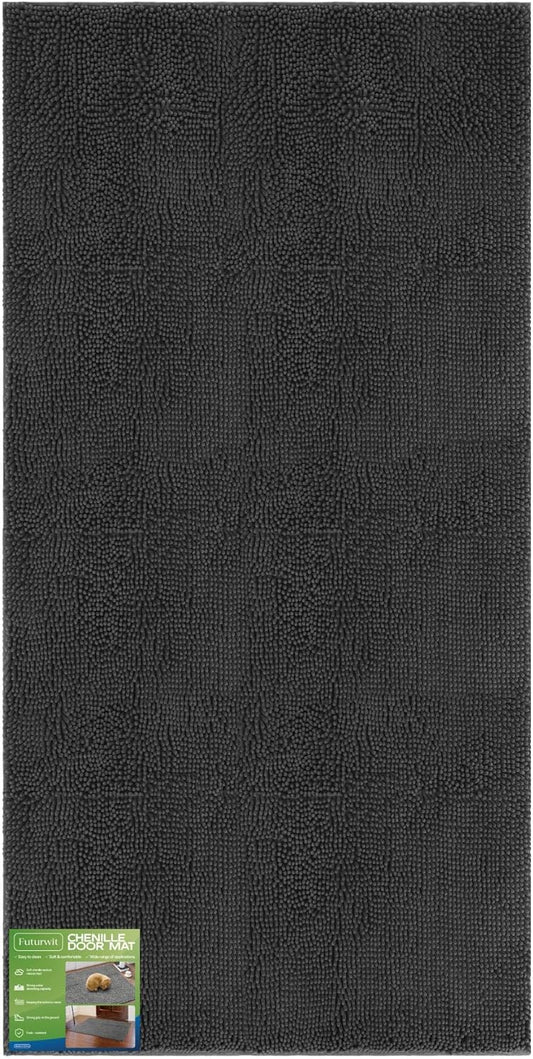 Dog Door Mat for Muddy Paws, 96" x 48" Chenille Absorbent Front Door Mat Inside, Large Runner Mud Mat for Dogs, Trap Dirt Washable Non Slip Outdoor Indoor Entrance Doormats, Grey