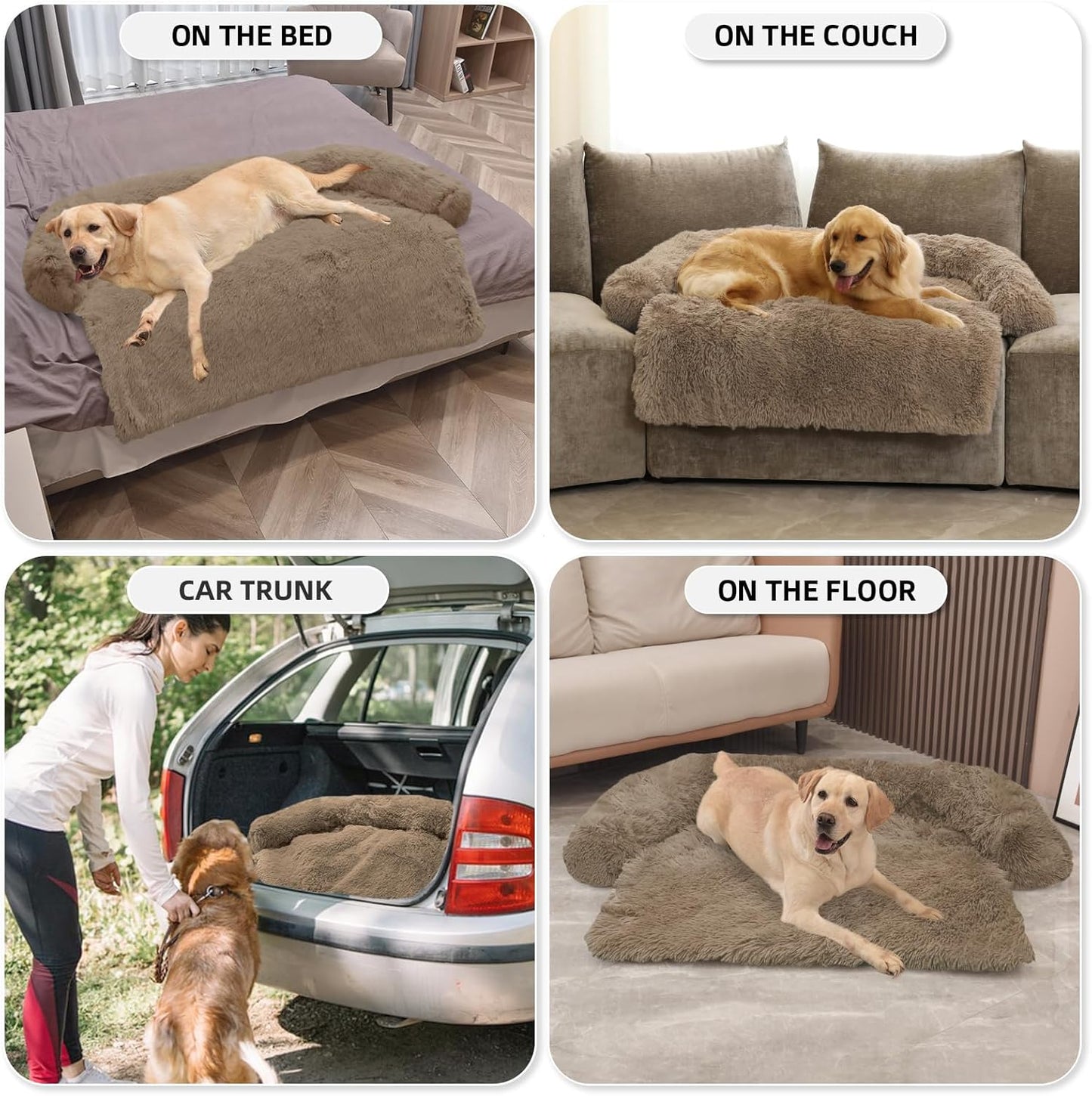 GGIB Calming Dog Bed Fluffy Plush Dog Mat for Furniture Protector with Removable Washable Cover for Large Medium Small Dogs and Cats (Extra Extra Large, Camel)