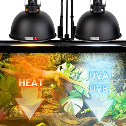 Reptile Light Fixture 2 Pack, 8.5 in Deep Dome Reptile Heat Lamp Fixture, Optical Reflection Terrarium Light Fixture for Reptile UVB UVA Heat Basking Bulbs, Separate Switch & Hook